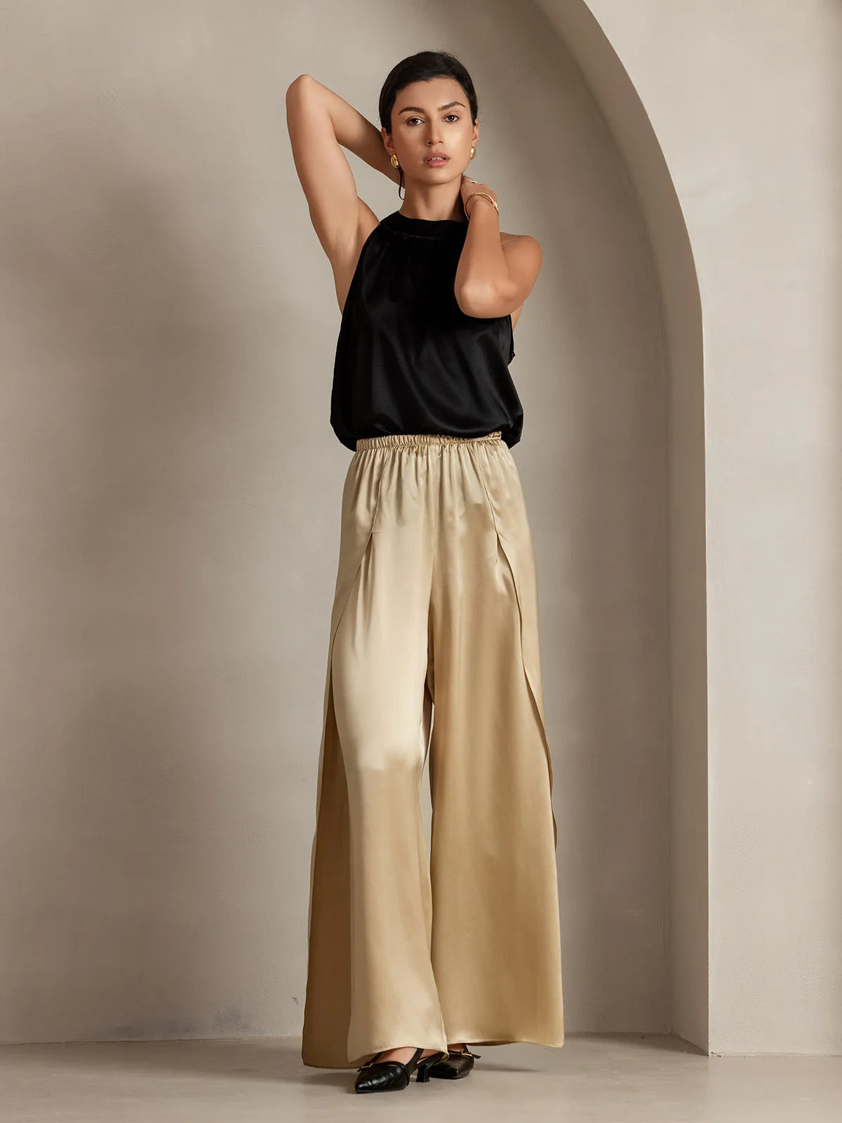 19Momme Silk Fashionable High-Slit Pants