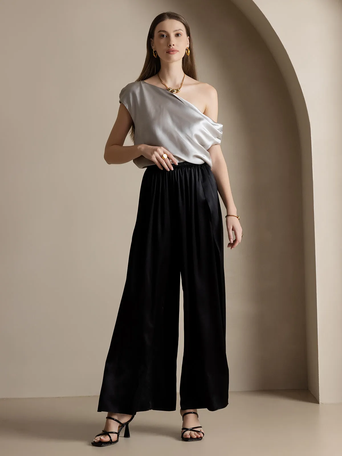 19Momme Silk Fashionable High-Slit Pants