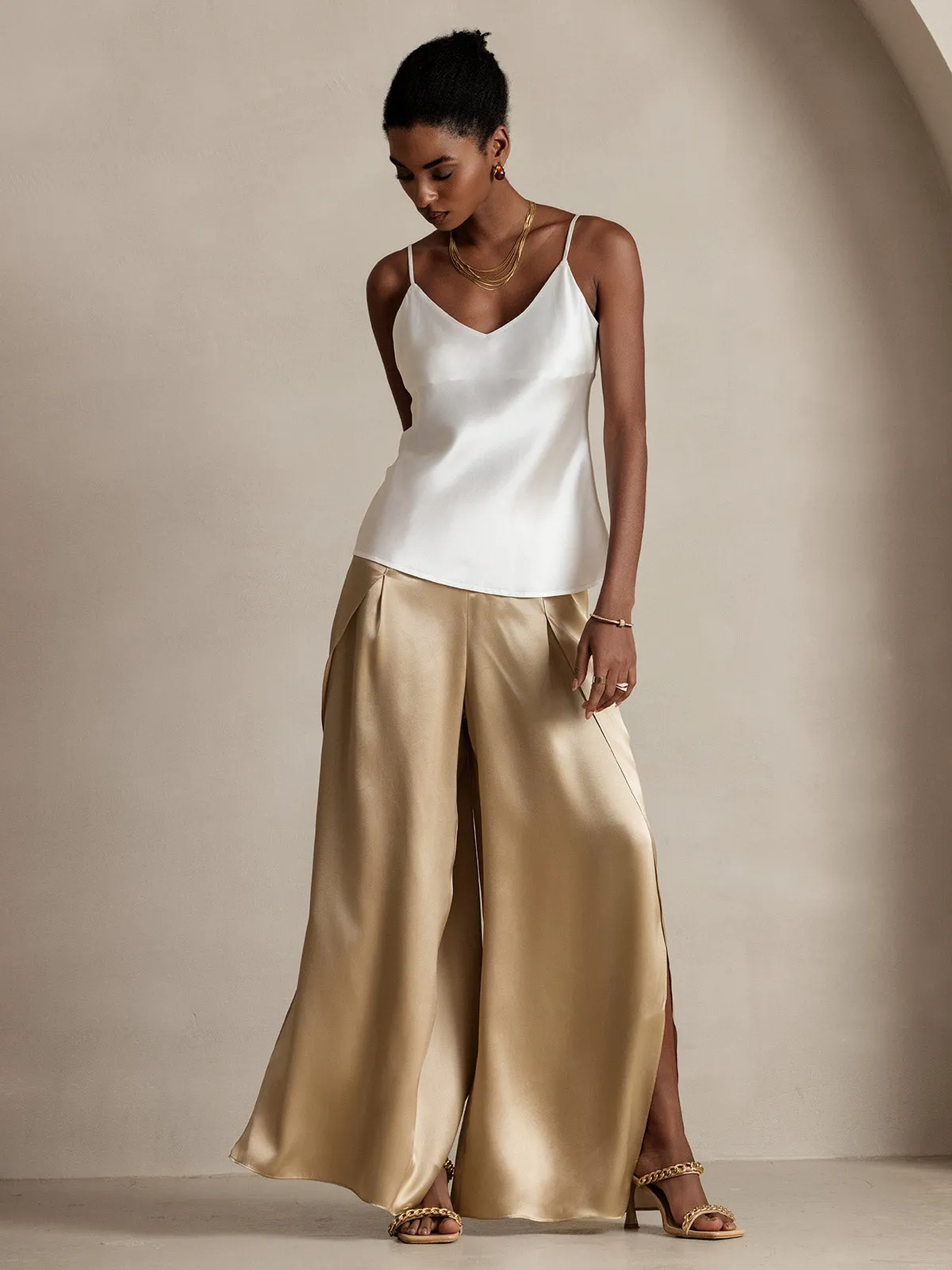 19Momme Silk Fashionable High-Slit Pants