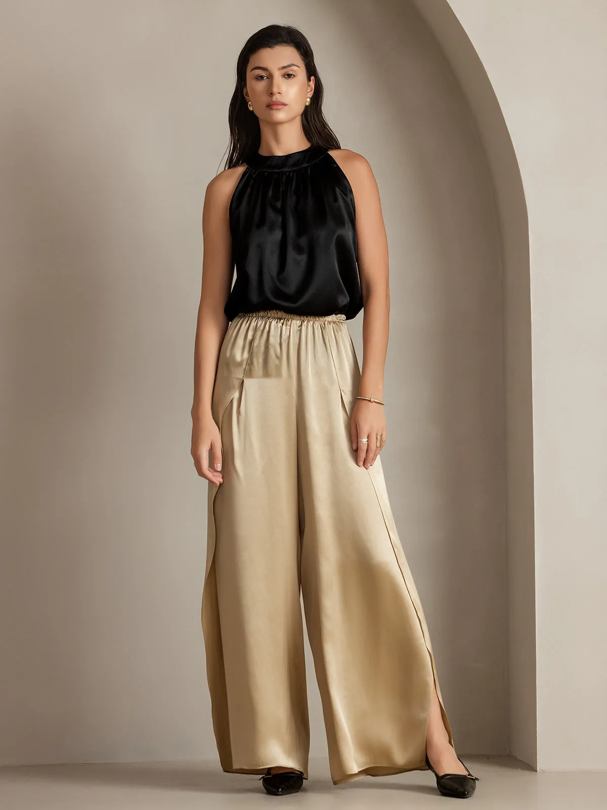 19Momme Silk Fashionable High-Slit Pants