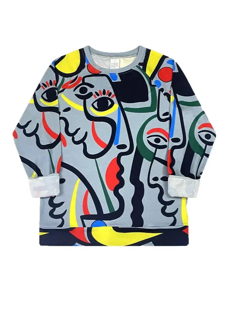 Artistic Abstract Graphic Crew Neck Sweatshirt for Women