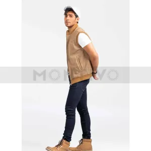 Beige Mock Neck Zipper Jacket