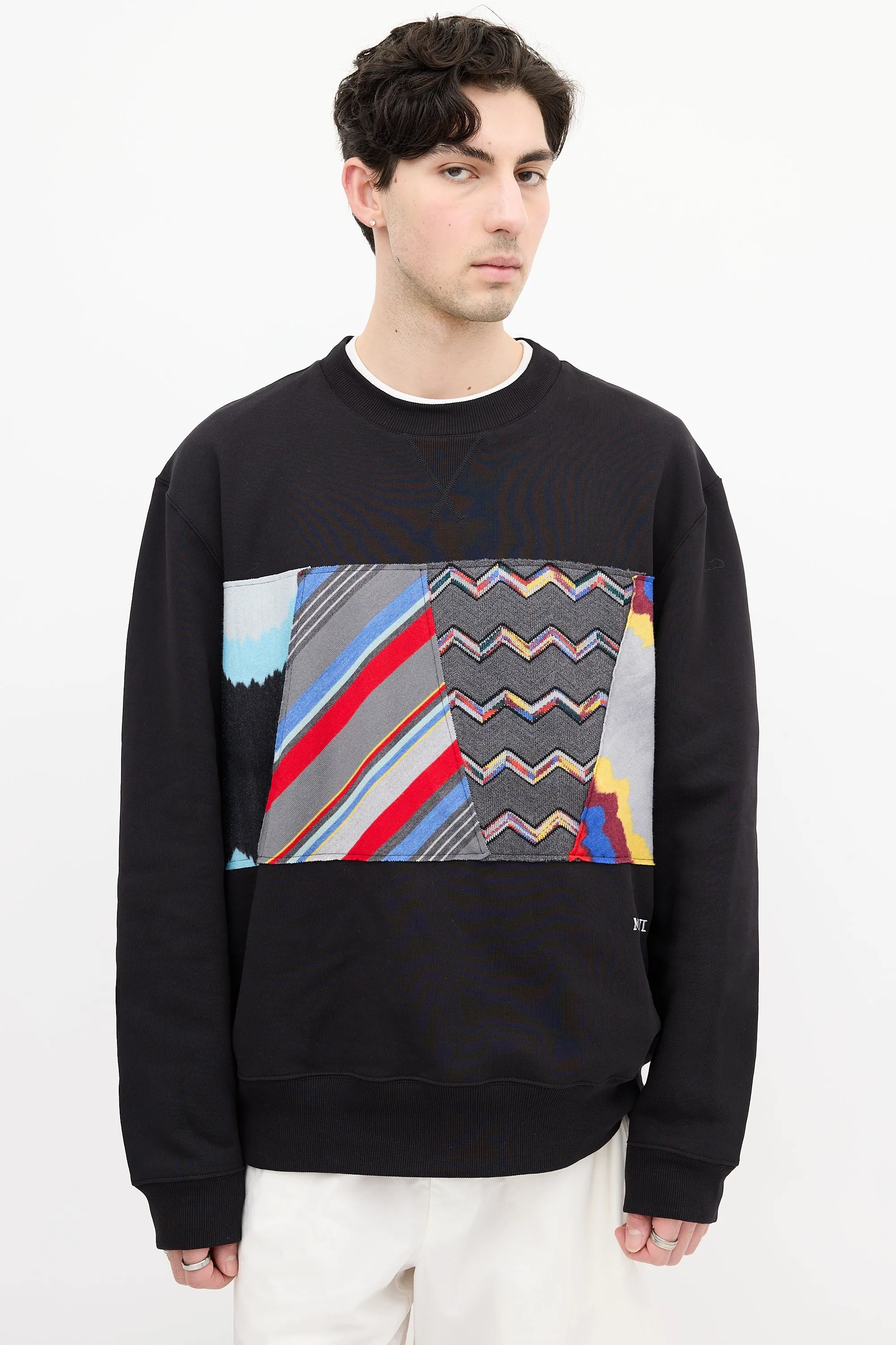 Black & Multi Pattern Panel Crewneck Sweatshirt