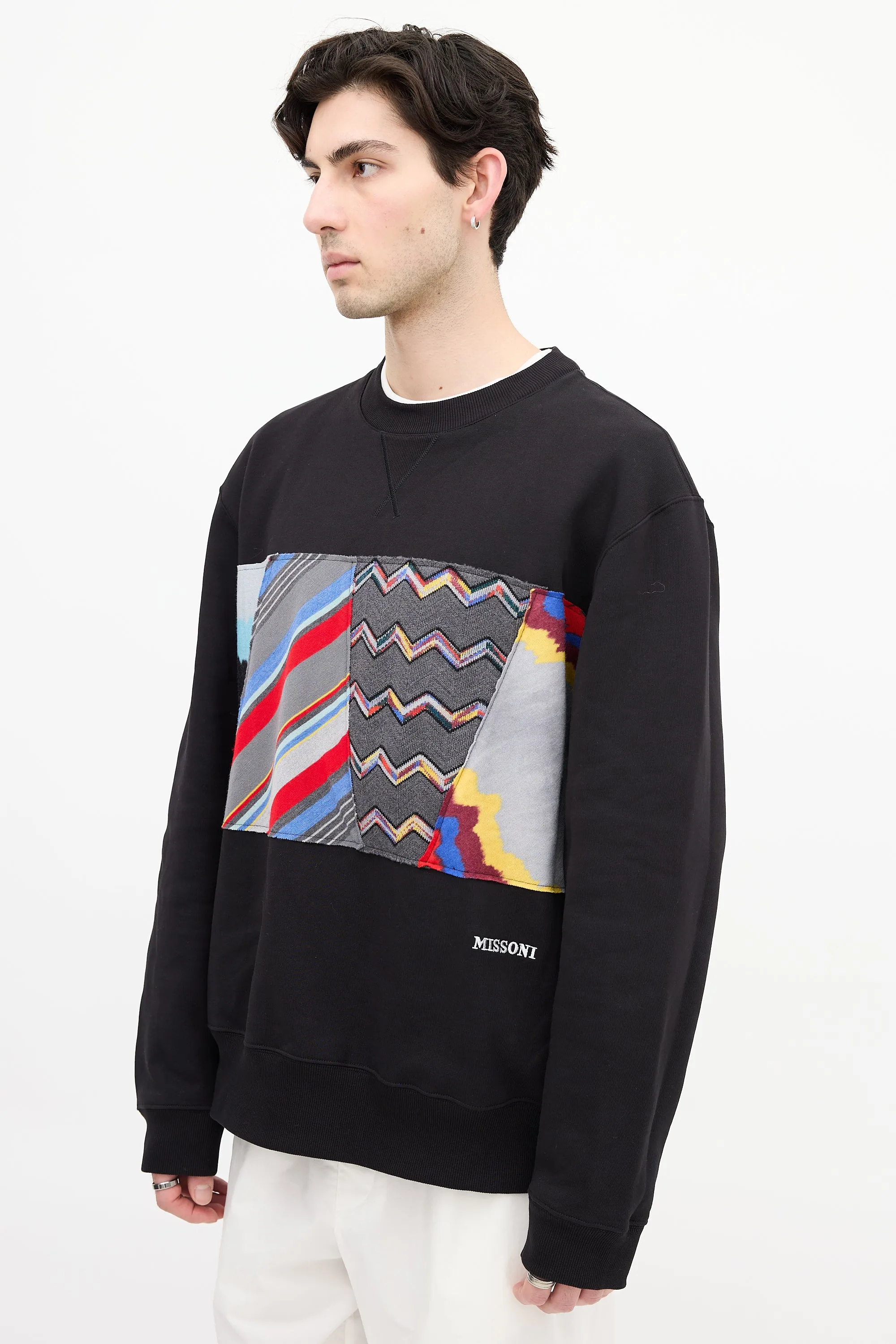 Black & Multi Pattern Panel Crewneck Sweatshirt