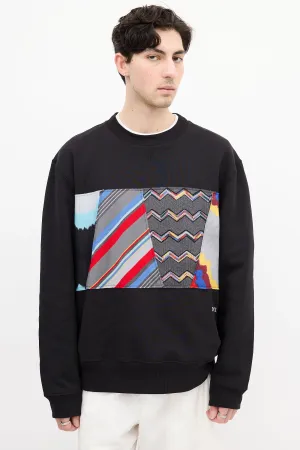 Black & Multi Pattern Panel Crewneck Sweatshirt