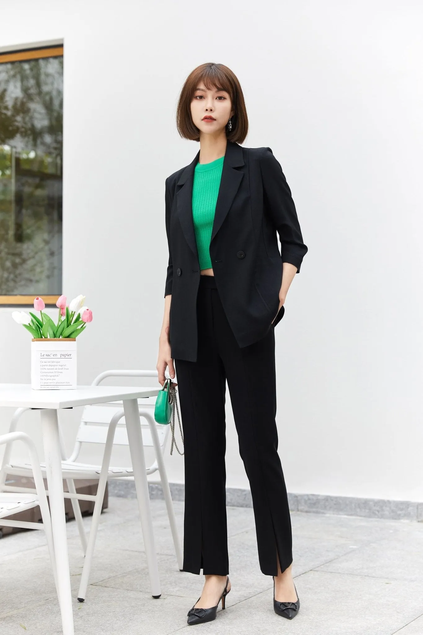 Black Slim-fit Bootcut Suit Pants