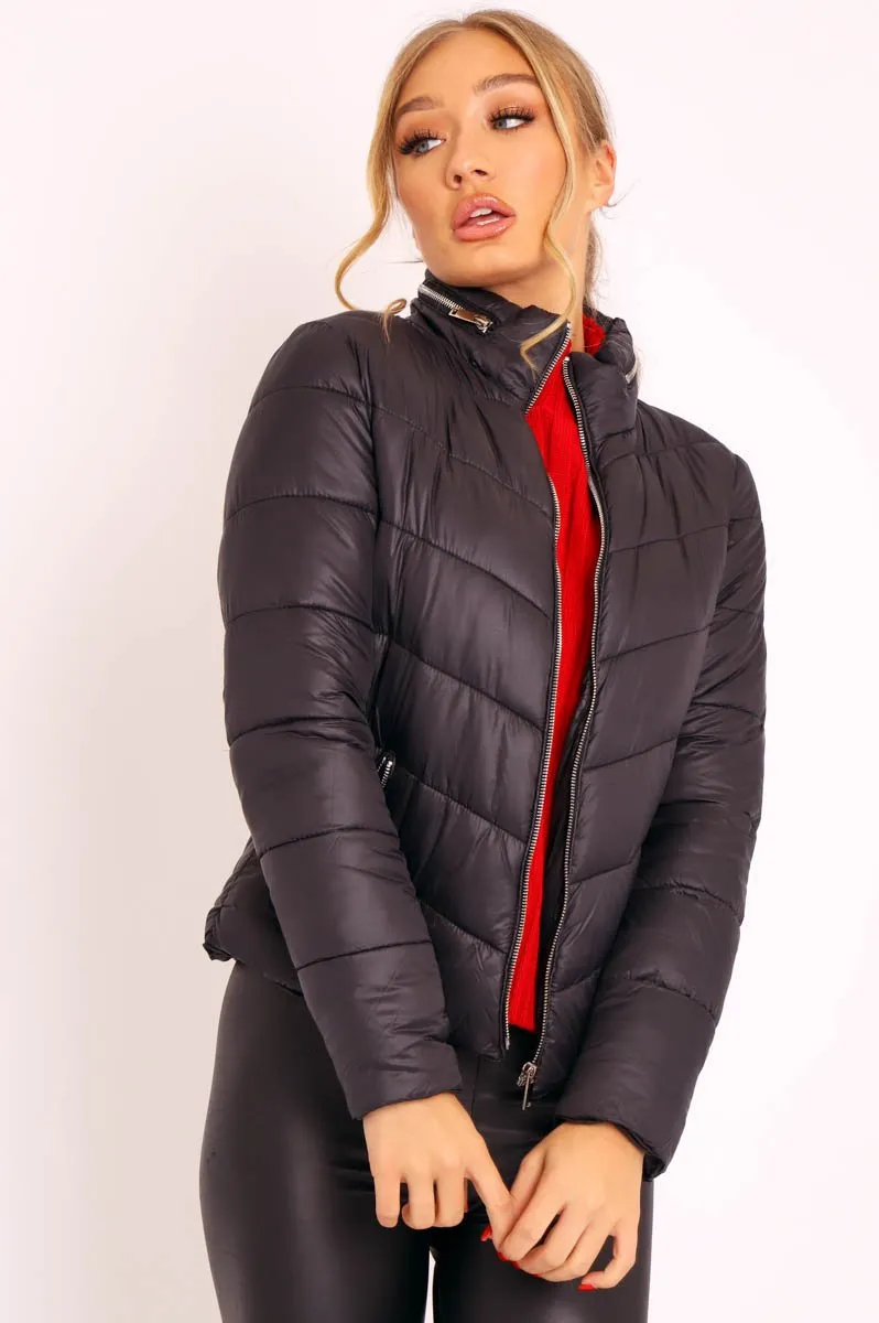 Black Slim Fit Puffer Coat - Mahala