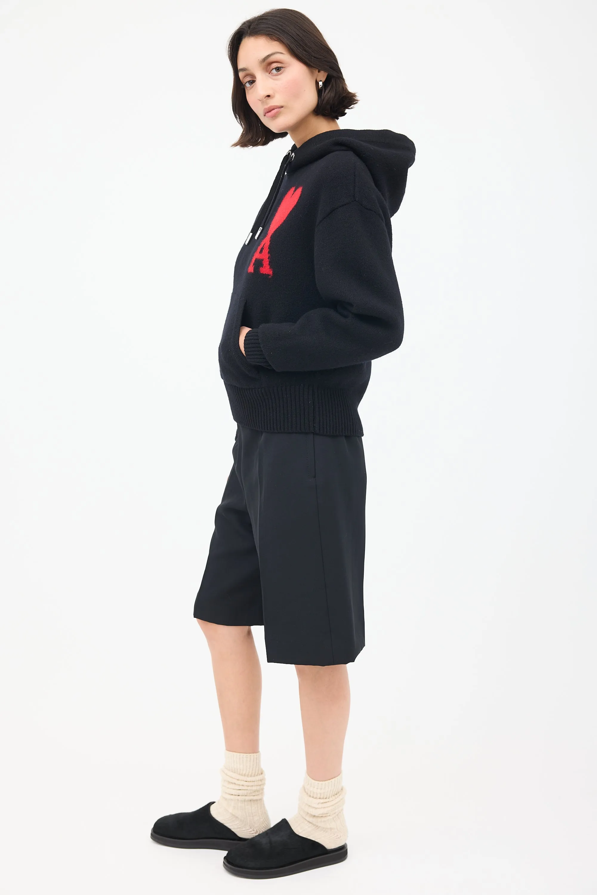 Black Wool Ami de Cœur Knit Hoodie