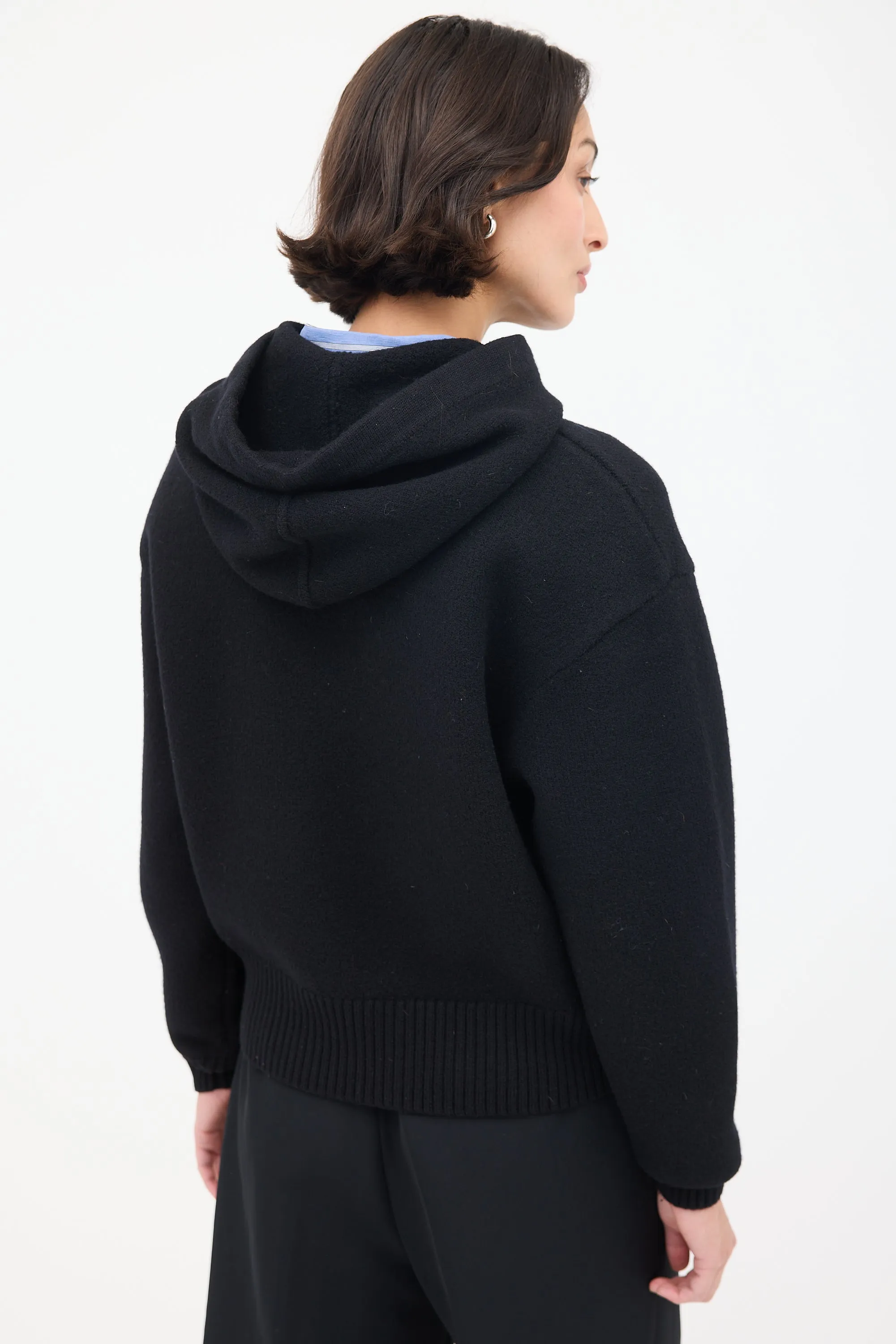 Black Wool Ami de Cœur Knit Hoodie