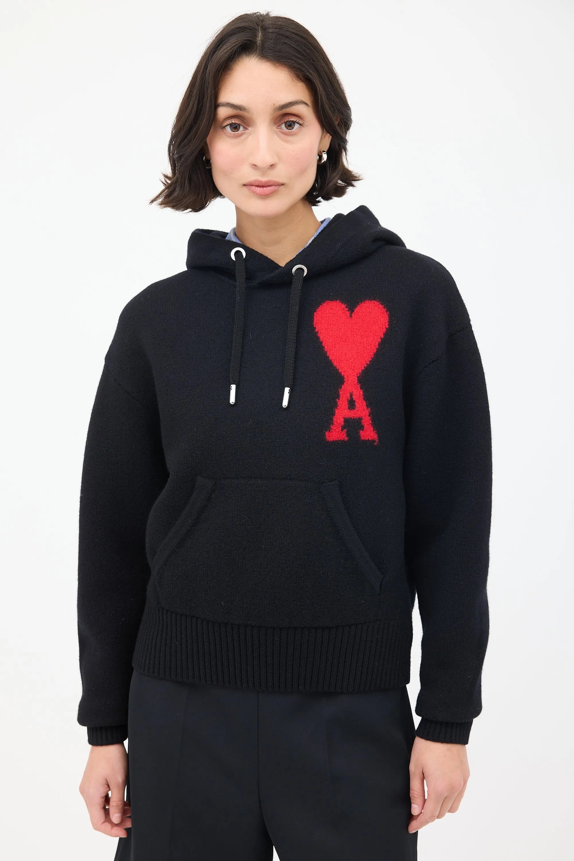 Black Wool Ami de Cœur Knit Hoodie