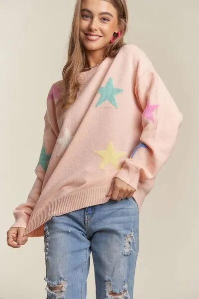 Blush Star Drop Shoulder Sweater