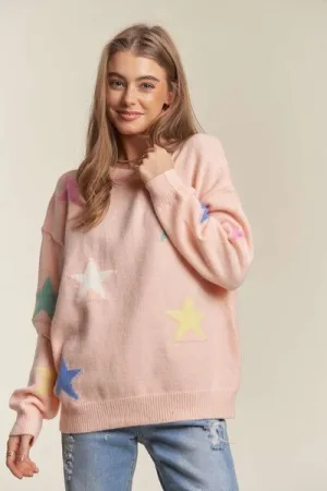 Blush Star Drop Shoulder Sweater