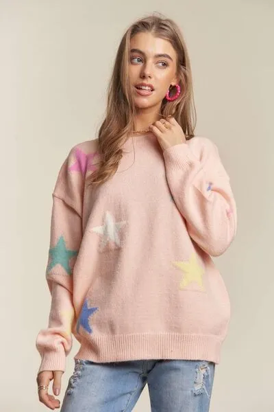 Blush Star Drop Shoulder Sweater