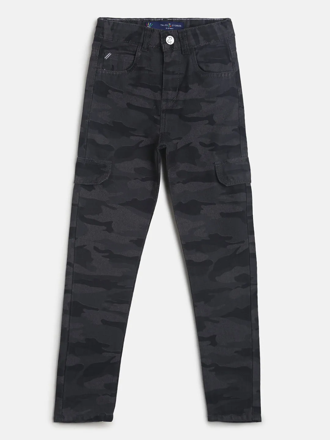 Boys Grey Printed Cotton Trouser