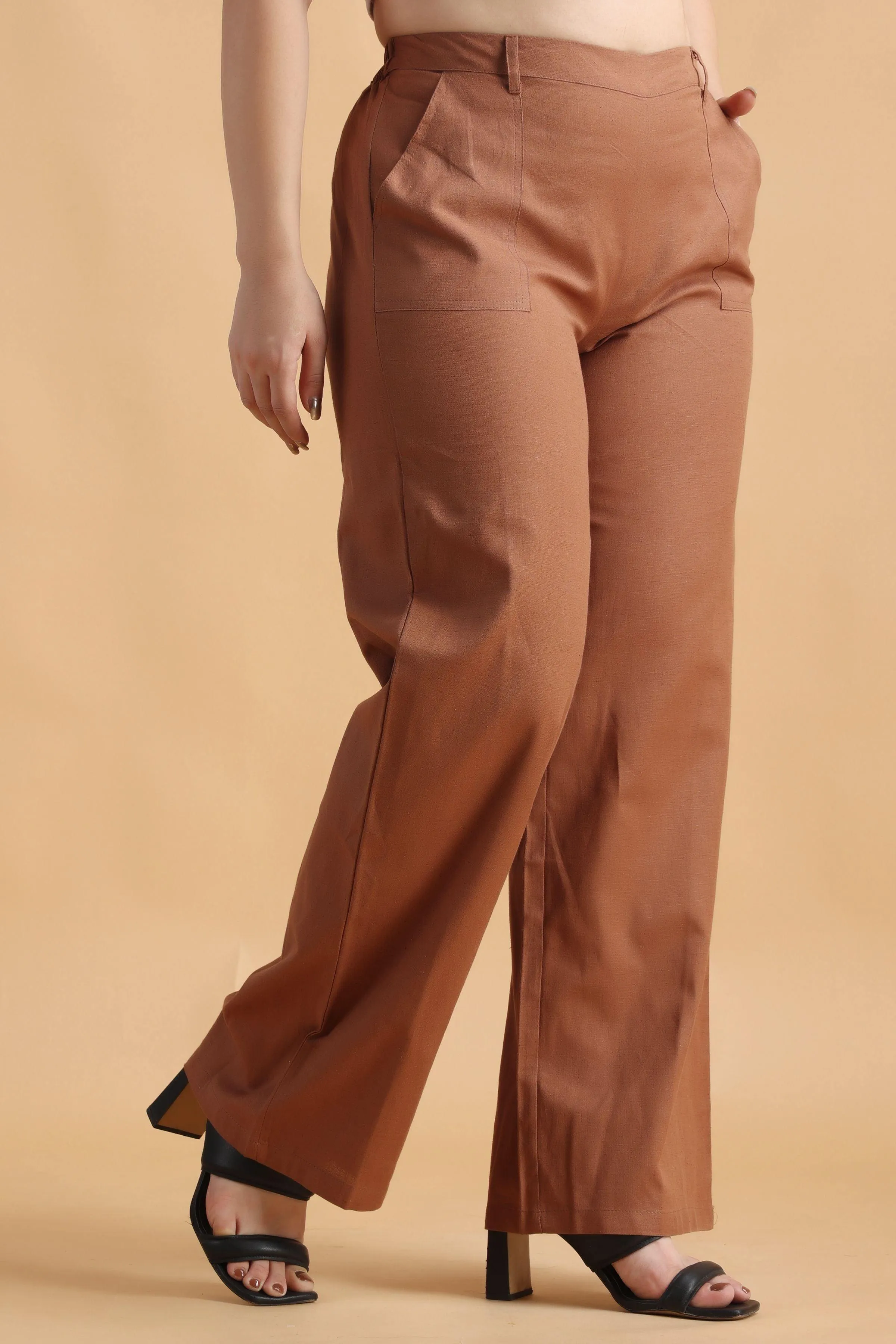 Brown Solid Trousers