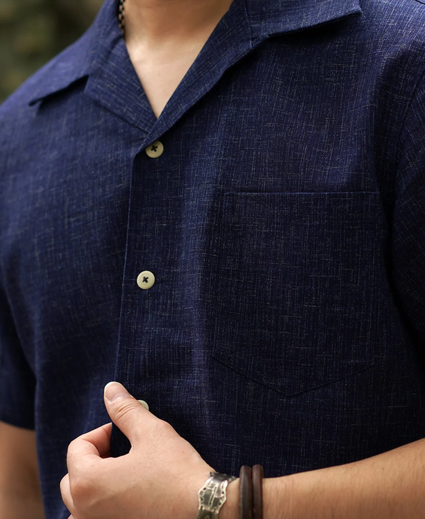 Classic Indigo Print Open Collar Shirt