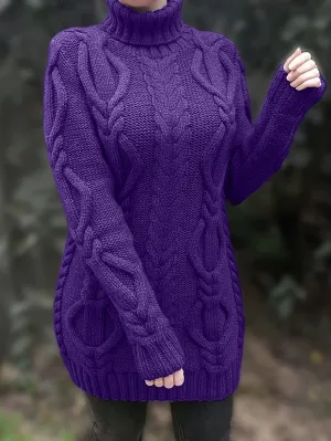 Cozy Chunky Cable Knit Sweater with Turtleneck