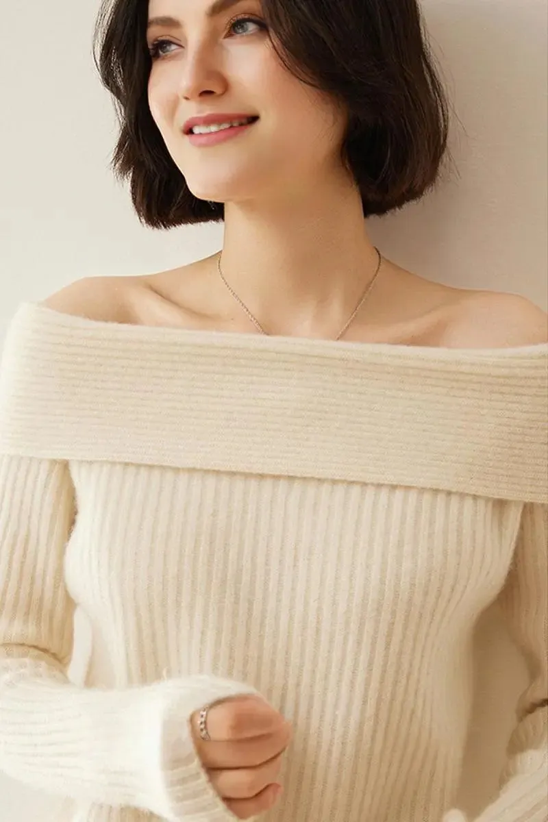 Elegant 100 Cashmere Off-the Shoulder Sweater