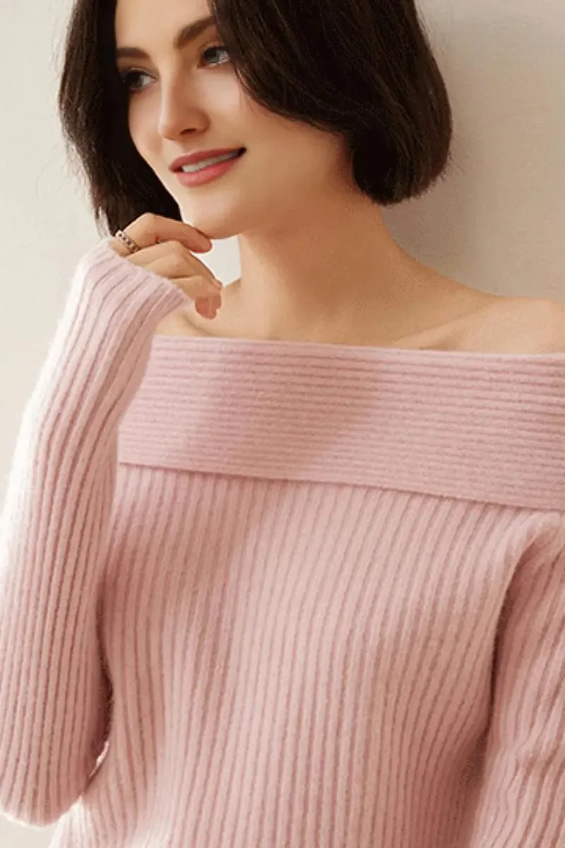 Elegant 100 Cashmere Off-the Shoulder Sweater