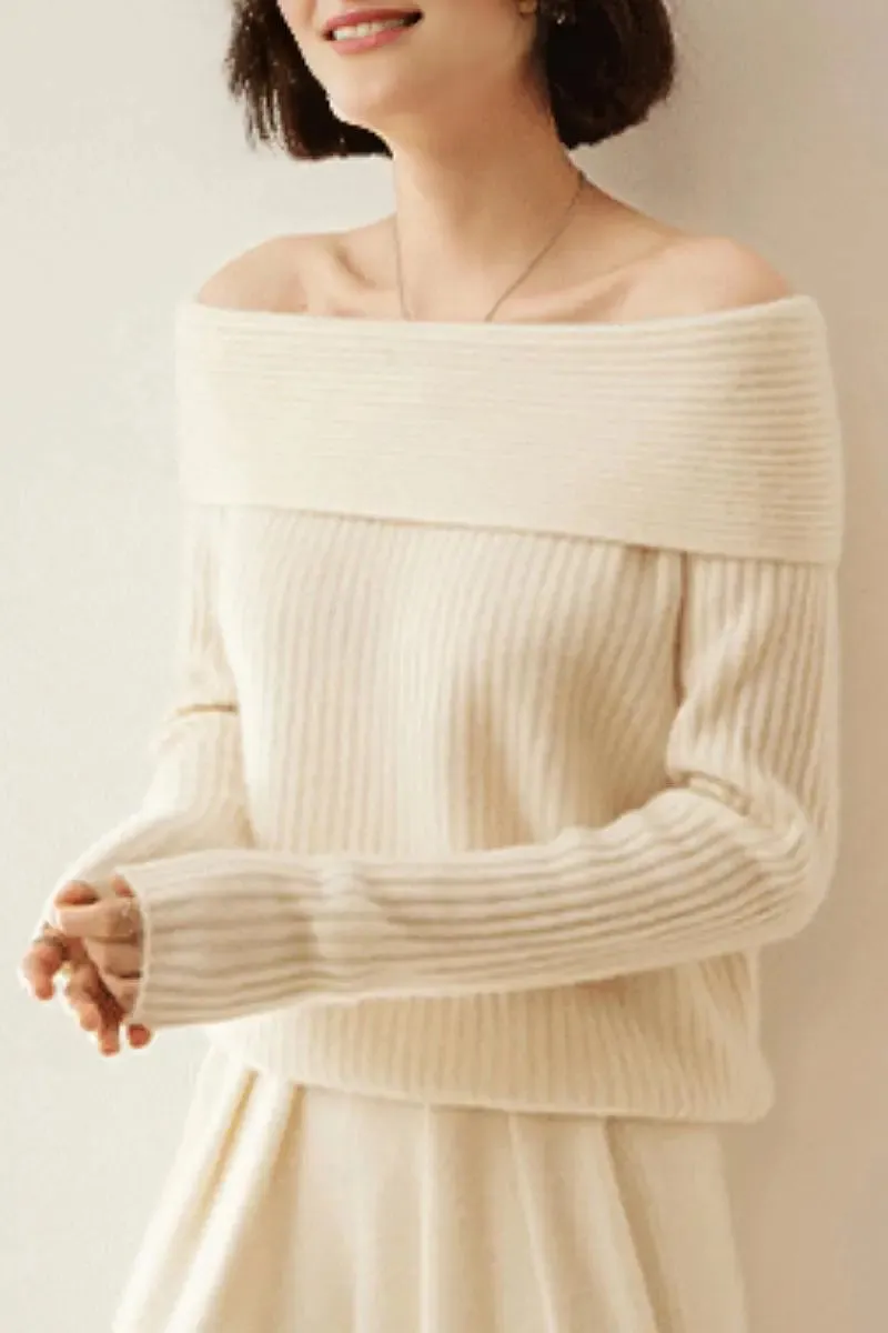 Elegant 100 Cashmere Off-the Shoulder Sweater