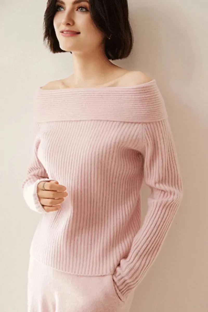 Elegant 100 Cashmere Off-the Shoulder Sweater