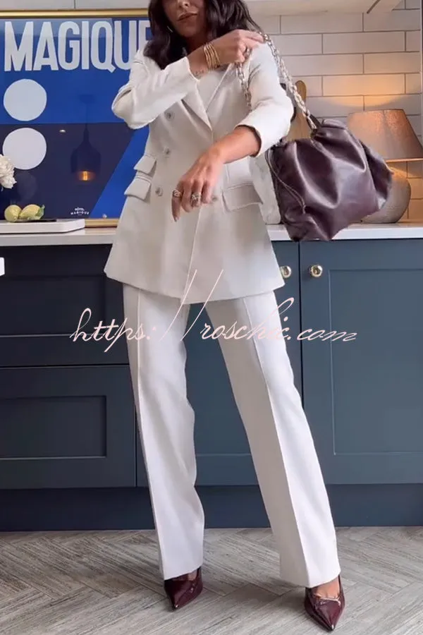 Elegant and Independent Button Lapel Blazer and Elastic Waist Pocketed Loose Pants Set