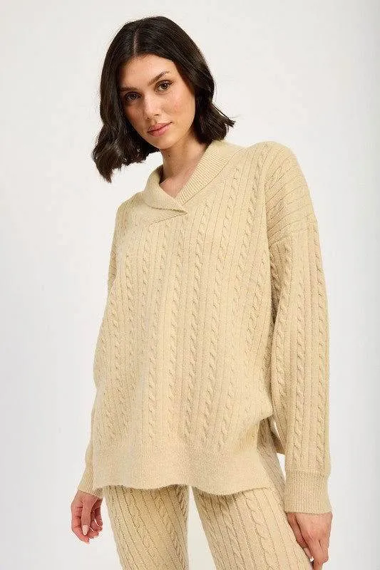 Emory Park Cable Knit Collared Sweater Top