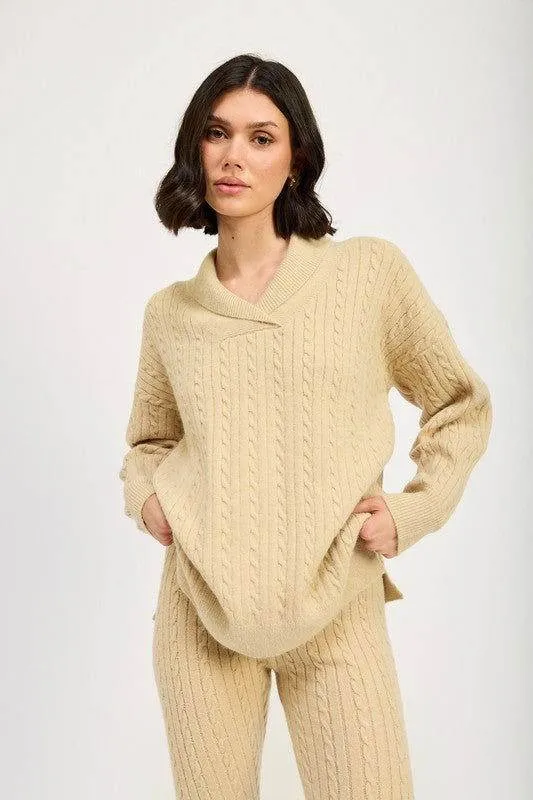 Emory Park Cable Knit Collared Sweater Top