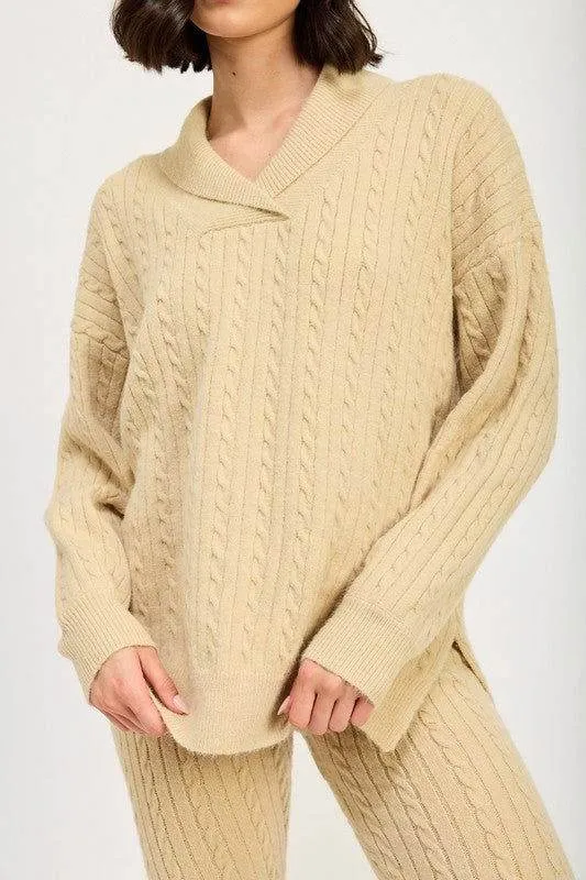 Emory Park Cable Knit Collared Sweater Top