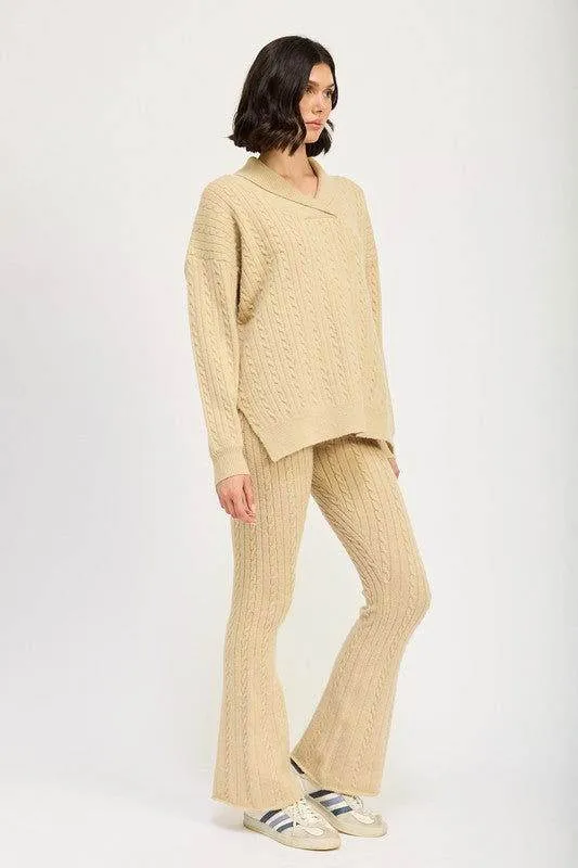 Emory Park Cable Knit Collared Sweater Top