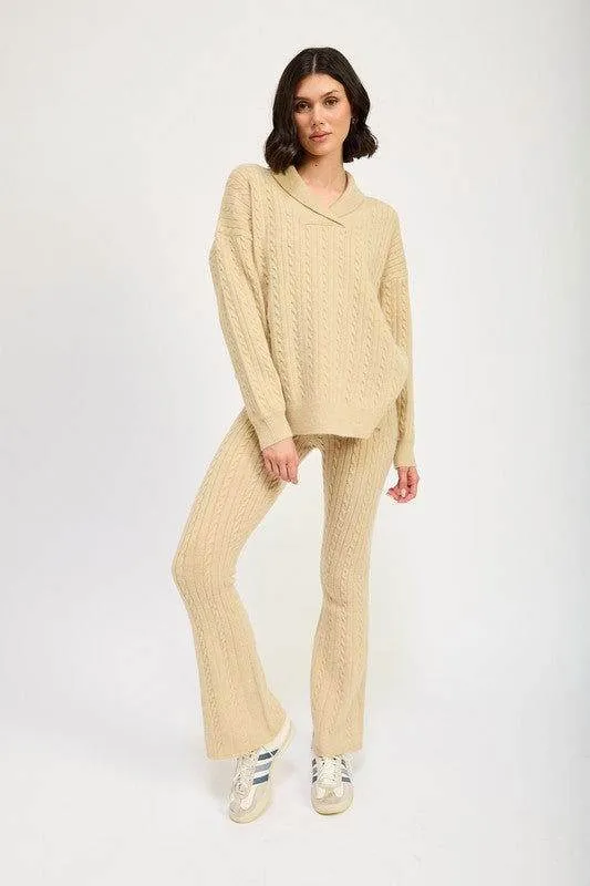 Emory Park Cable Knit Collared Sweater Top