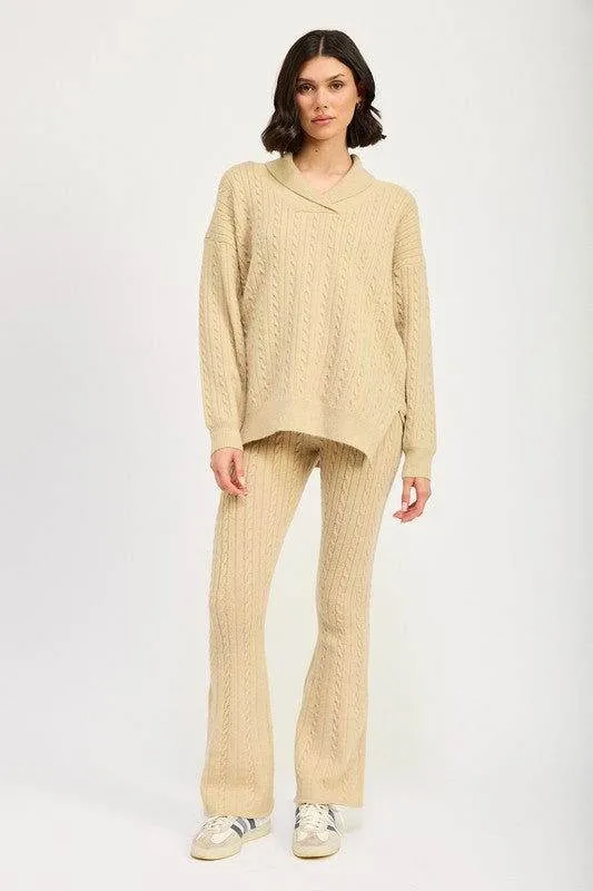 Emory Park Cable Knit Collared Sweater Top