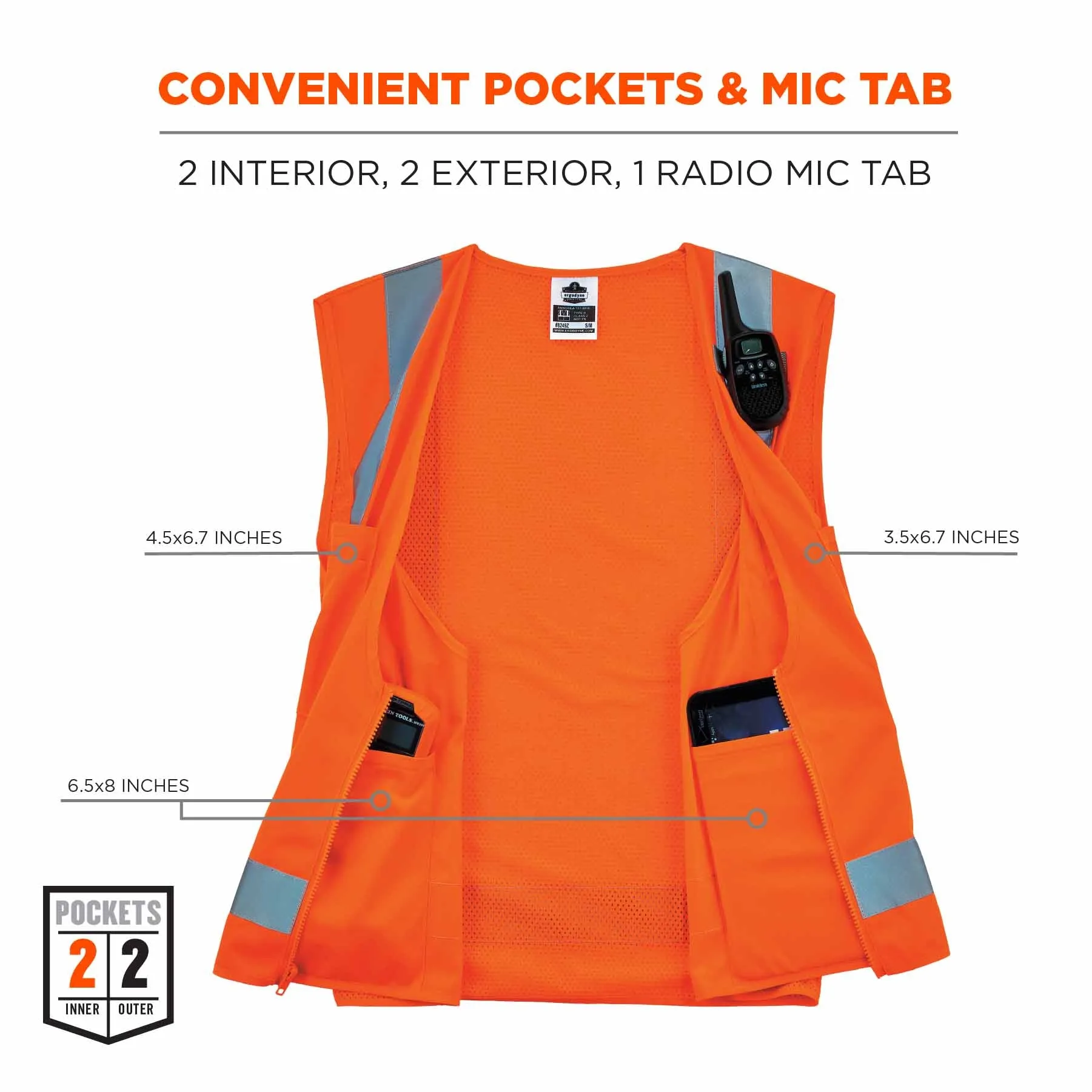 Ergodyne 24517 8249Z-S 3XL Orange Class 2 Economy Surveyors Vest - Single Size