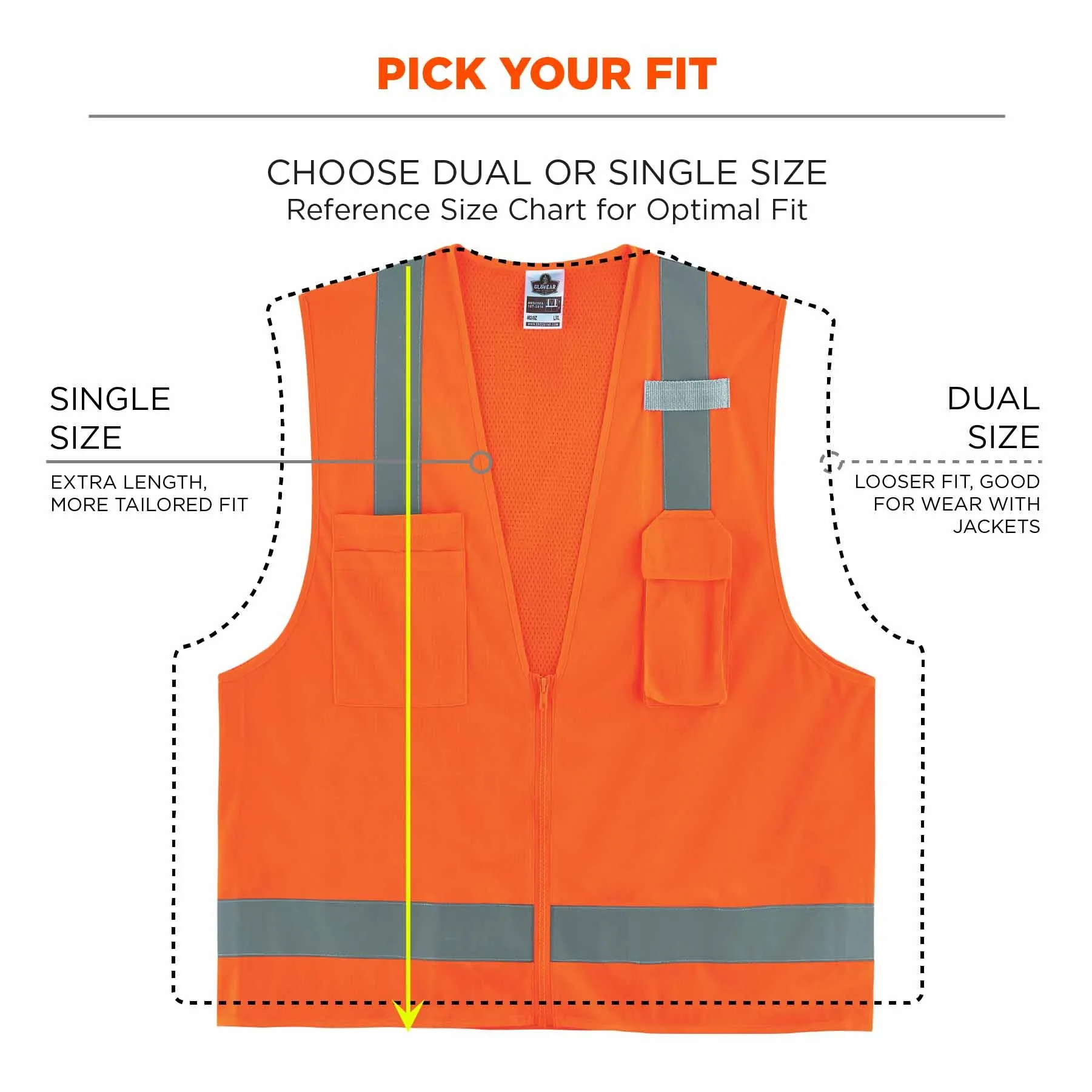 Ergodyne 24517 8249Z-S 3XL Orange Class 2 Economy Surveyors Vest - Single Size