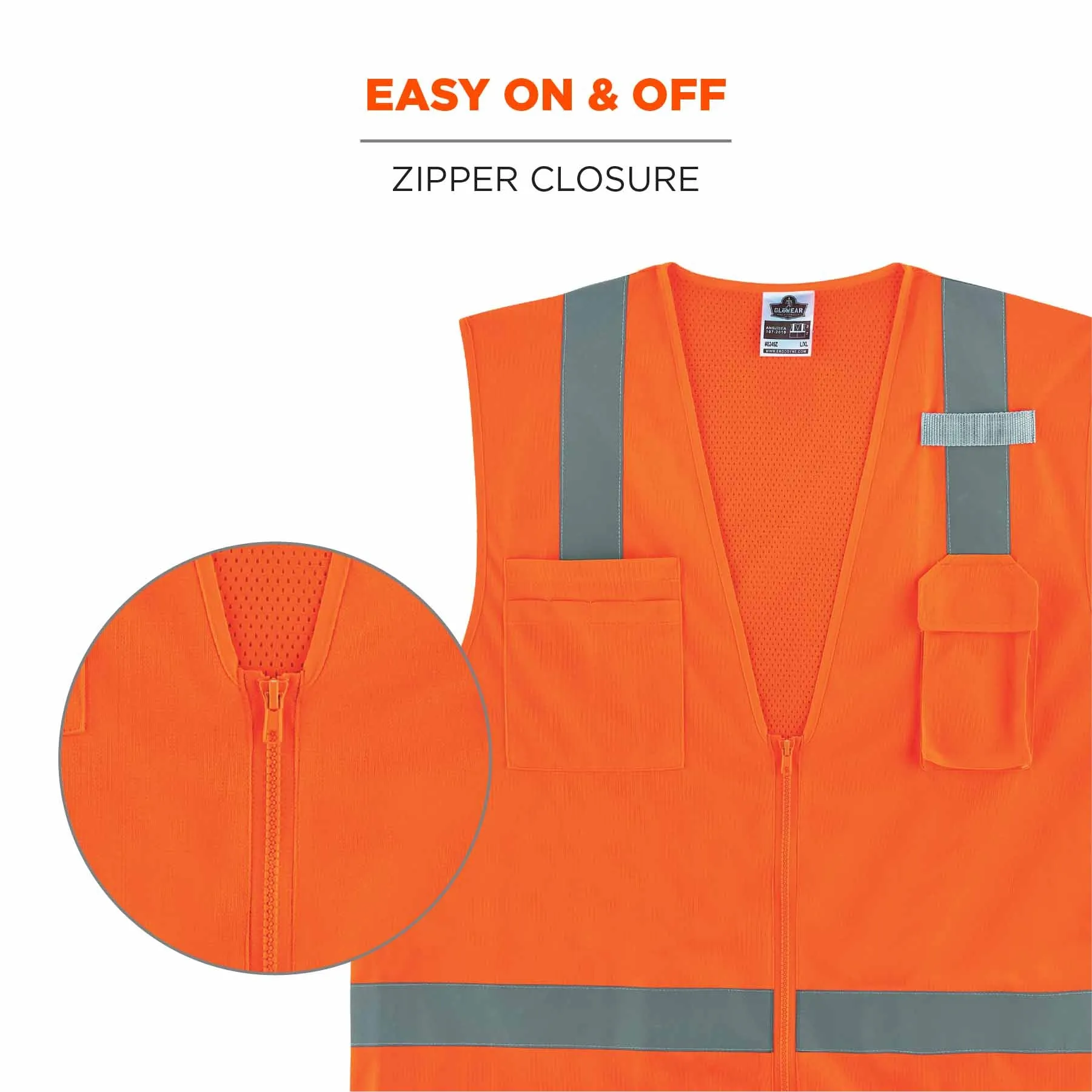 Ergodyne 24517 8249Z-S 3XL Orange Class 2 Economy Surveyors Vest - Single Size