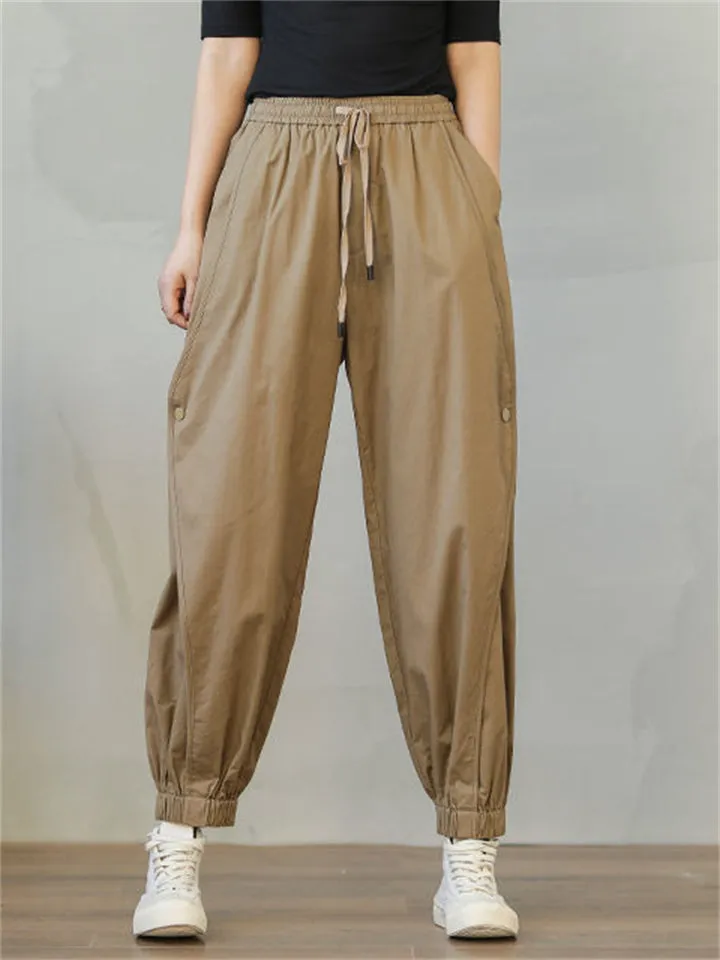 Fashionable Cozy Lace-up Waist Cargo Pants for Women