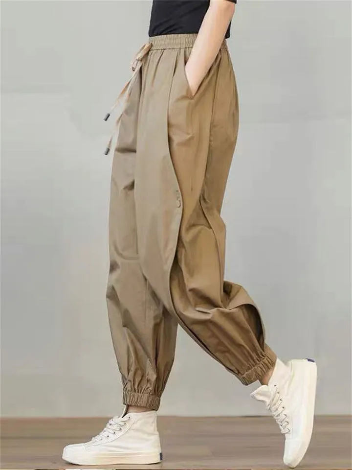 Fashionable Cozy Lace-up Waist Cargo Pants for Women