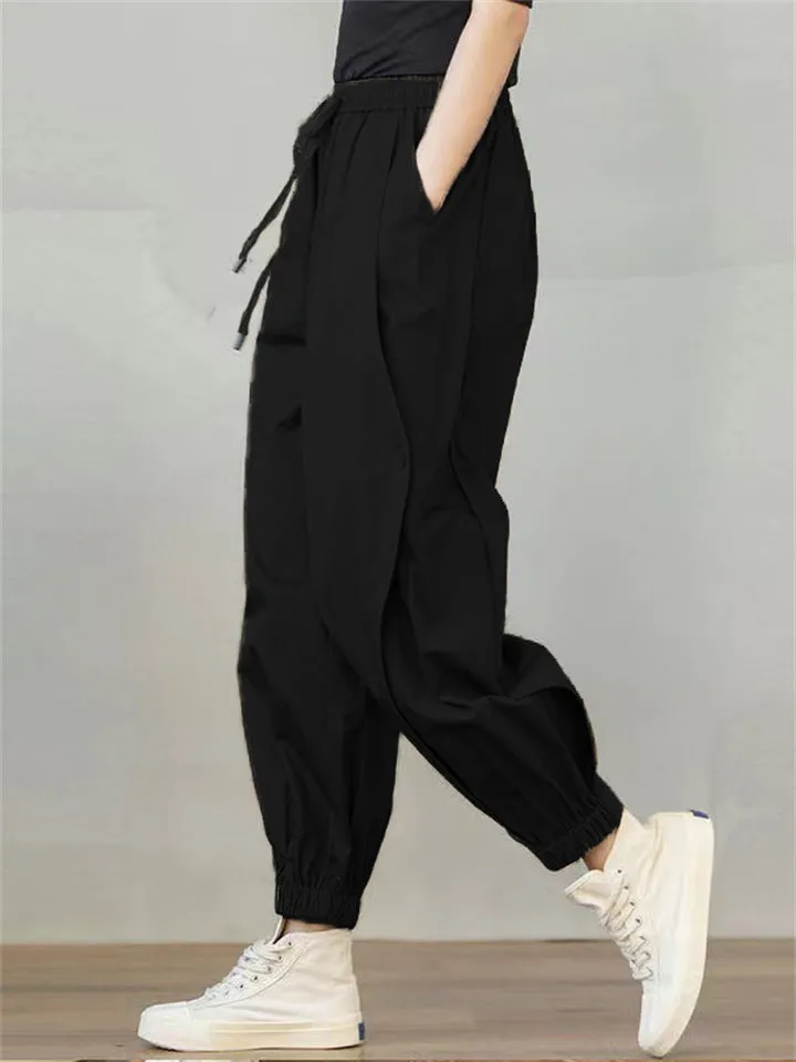 Fashionable Cozy Lace-up Waist Cargo Pants for Women