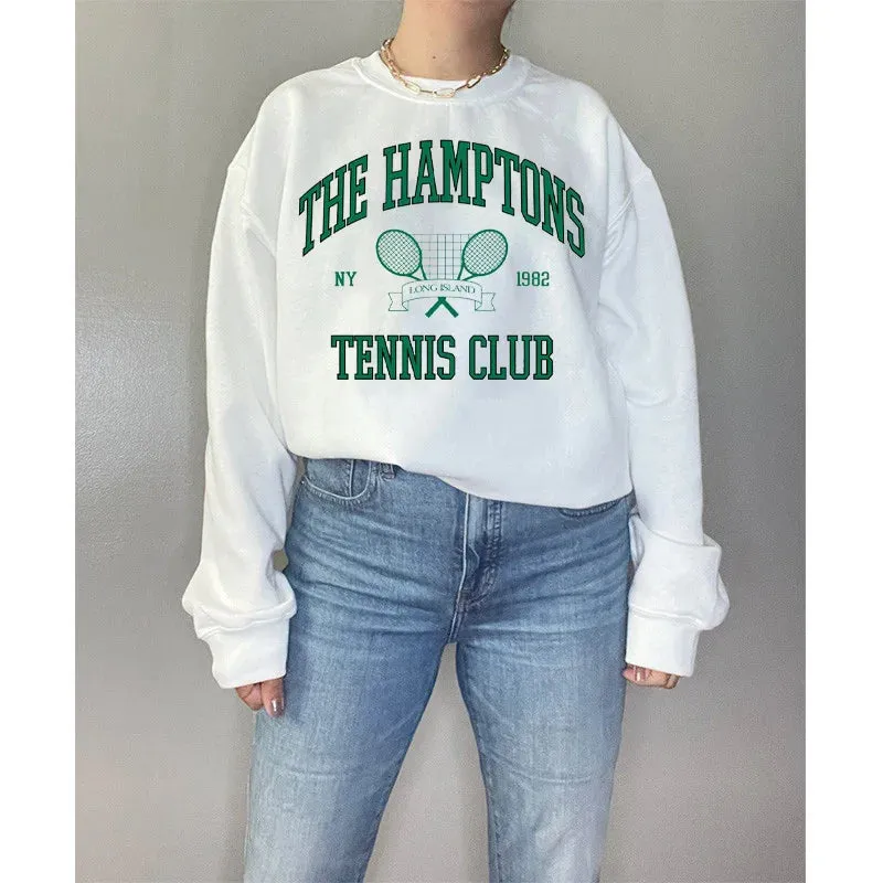 Flytonn-women fall outfits high street ins style -Retro sports style outfit streetwear 90s fashion The Hamptons Tennis Club 1982 Vintage Printing American Fashion Women Sweaters Loose Cotton Autumn Thick Pullover Sweatshirts