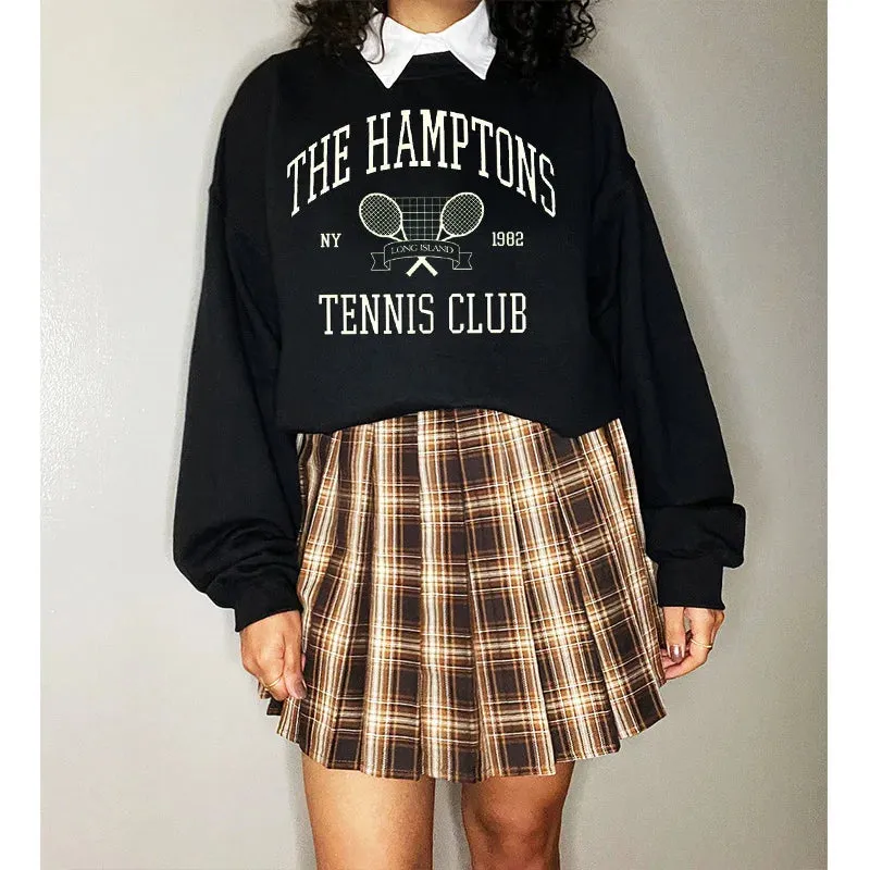 Flytonn-women fall outfits high street ins style -Retro sports style outfit streetwear 90s fashion The Hamptons Tennis Club 1982 Vintage Printing American Fashion Women Sweaters Loose Cotton Autumn Thick Pullover Sweatshirts