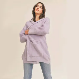 Front Pocket Cardigan With Hoodie (Lavender)