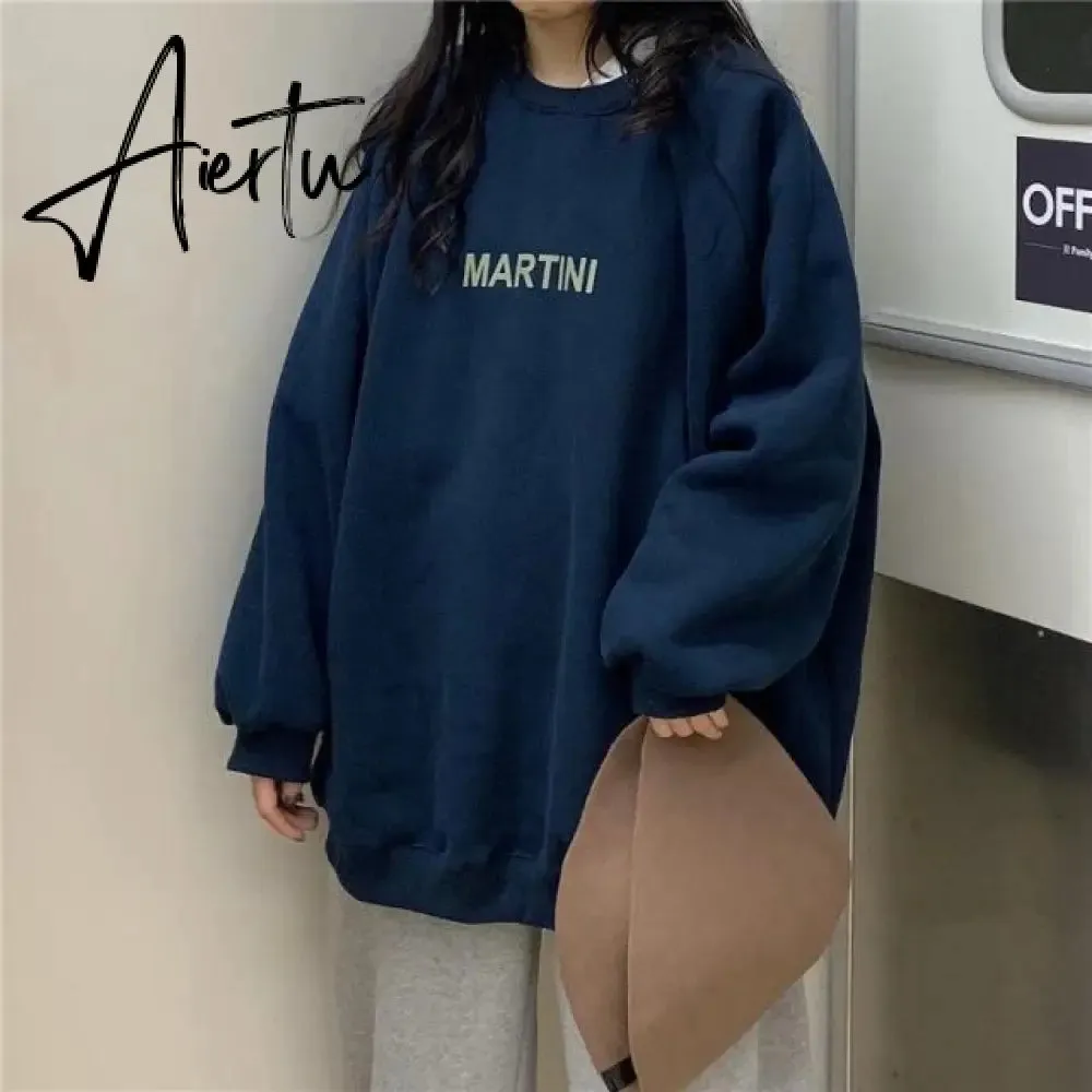 Hoodies Women Chic Letter High Street All-match Simple Unisex Couples Oversized Sweatshirt Thicker Soft Fall Basic Lady Clothing