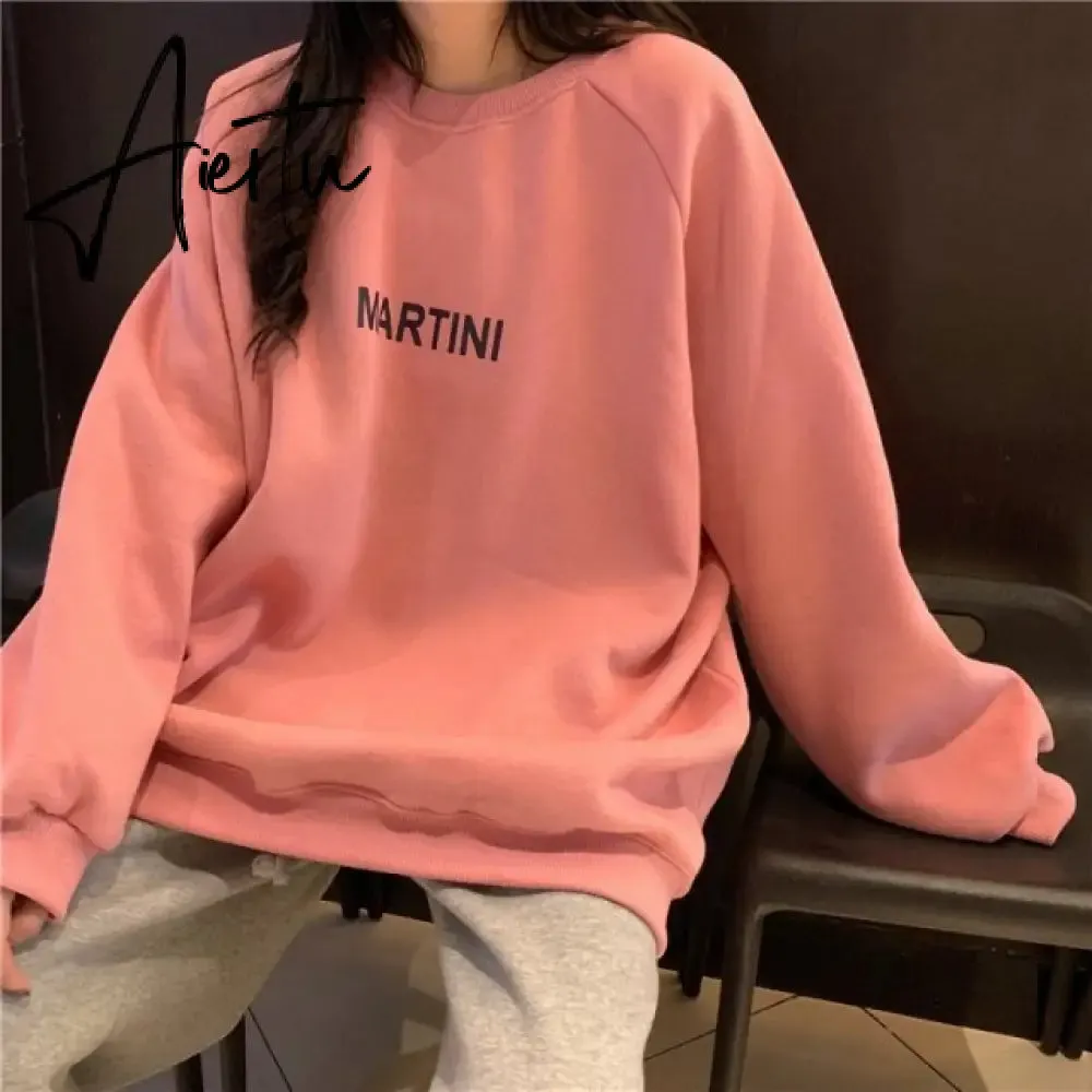 Hoodies Women Chic Letter High Street All-match Simple Unisex Couples Oversized Sweatshirt Thicker Soft Fall Basic Lady Clothing