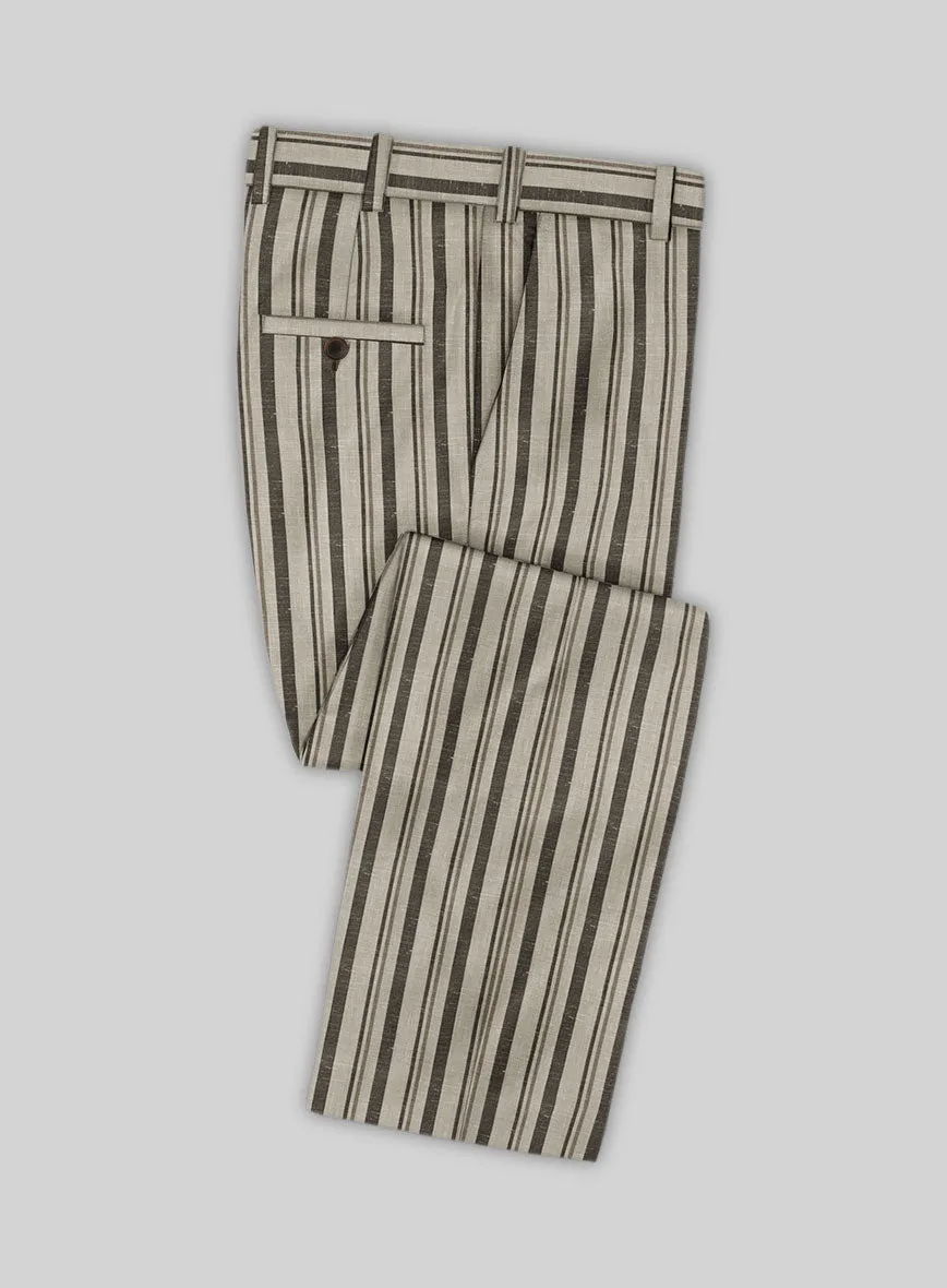 Italian Murano Emario Stripe Wool Linen Silk Pants