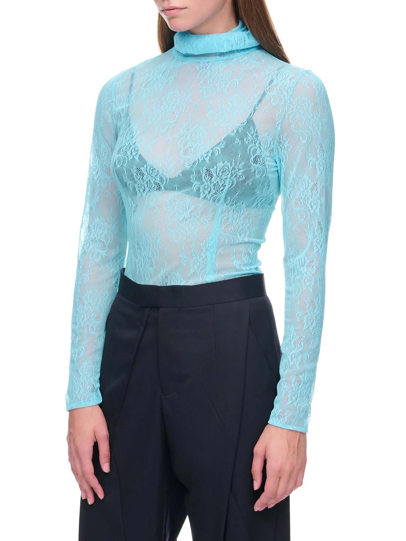 Lace Mock Neck Blouse (UC2B1802-L-BLUE)