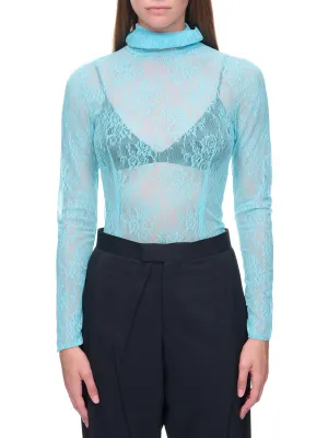 Lace Mock Neck Blouse (UC2B1802-L-BLUE)