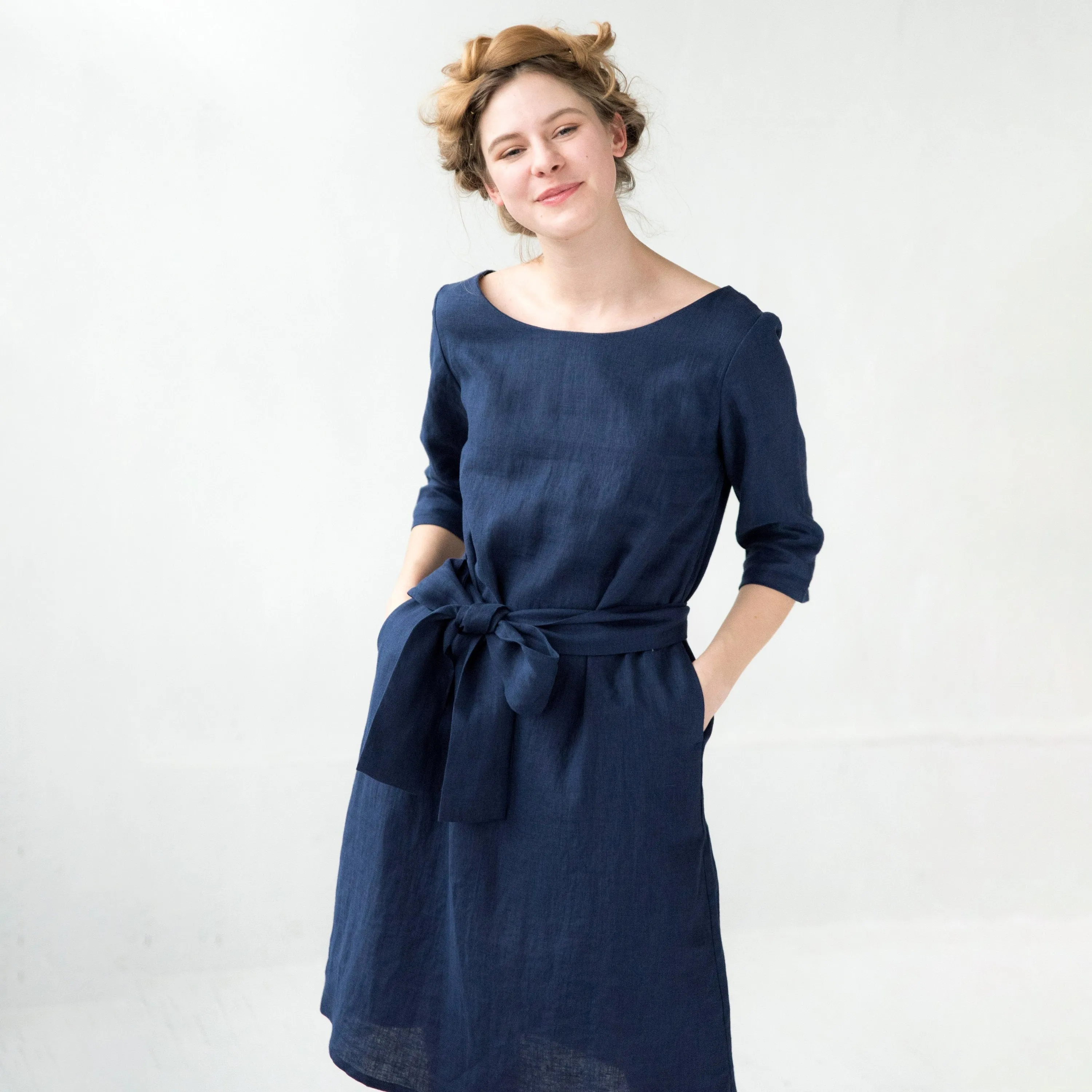 LeMuse linen dress OLIVE, Deep blue, M