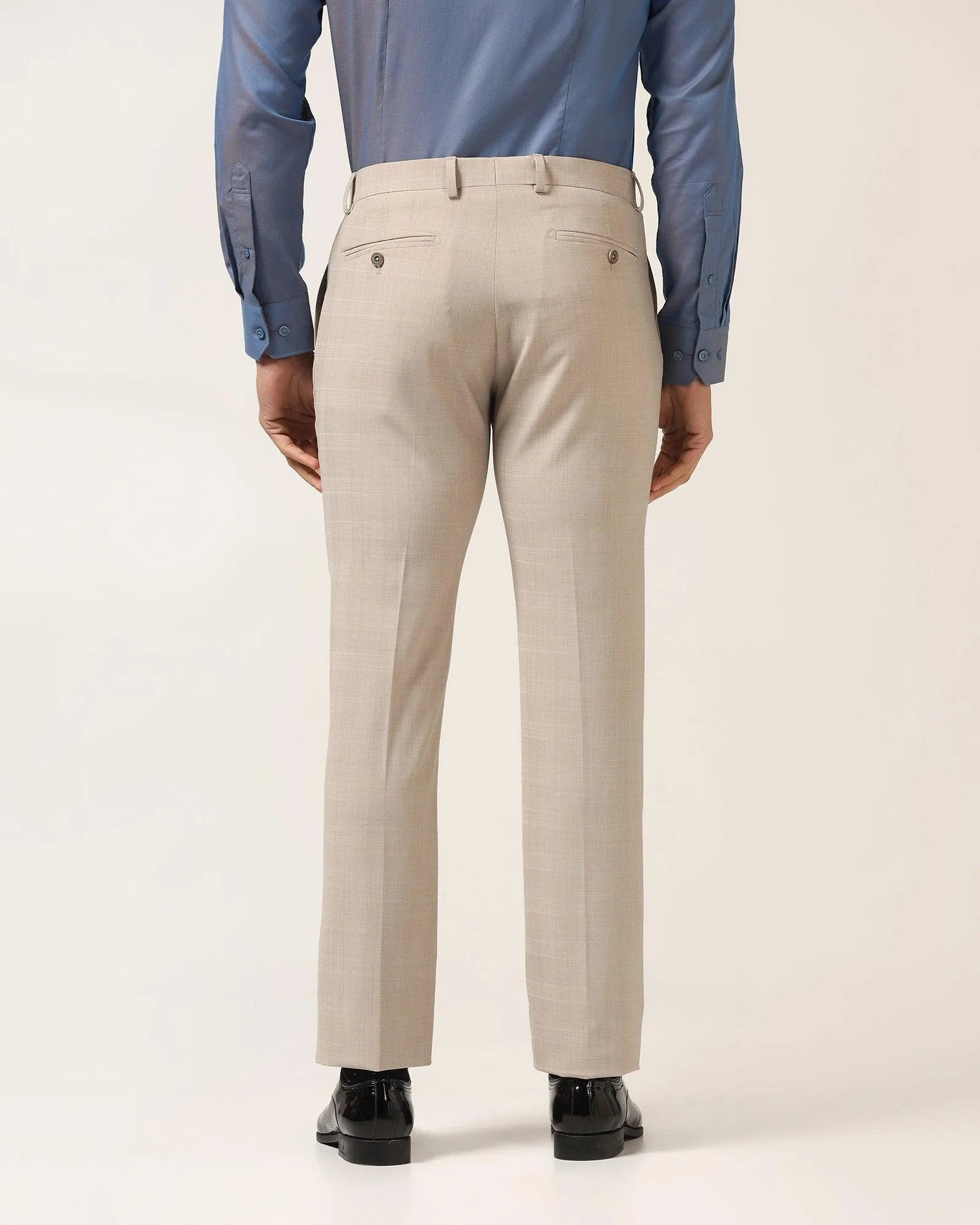 Luxe Slim Comfort B-95 Formal Beige Check Trouser - Porcupine