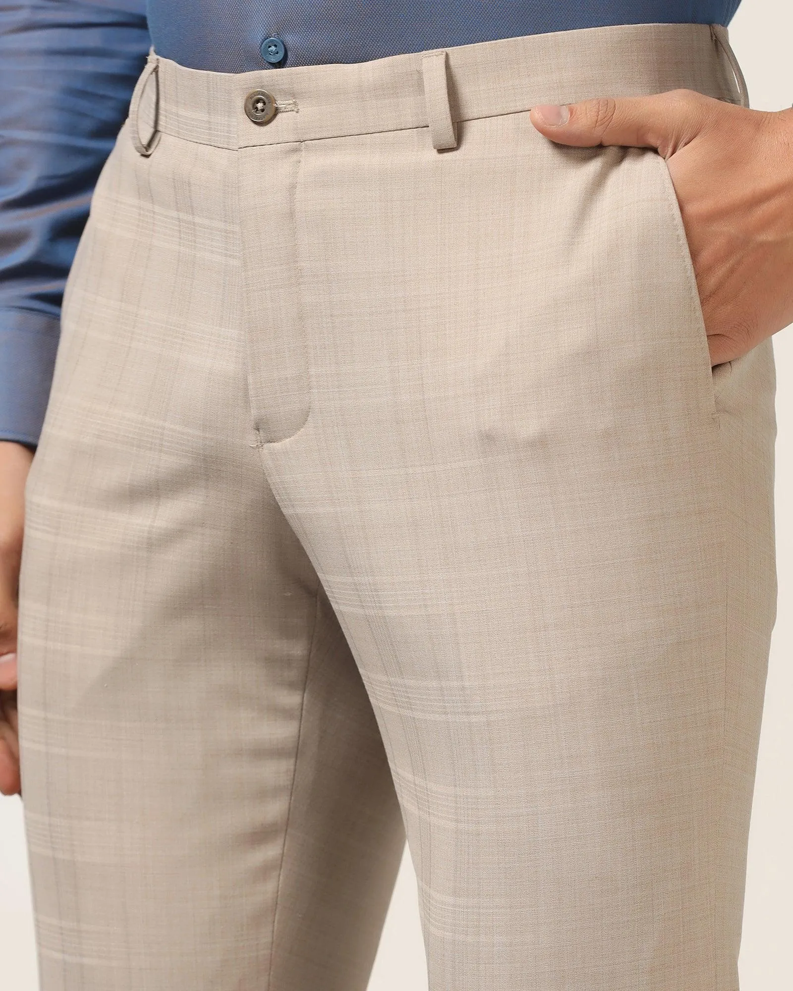 Luxe Slim Comfort B-95 Formal Beige Check Trouser - Porcupine