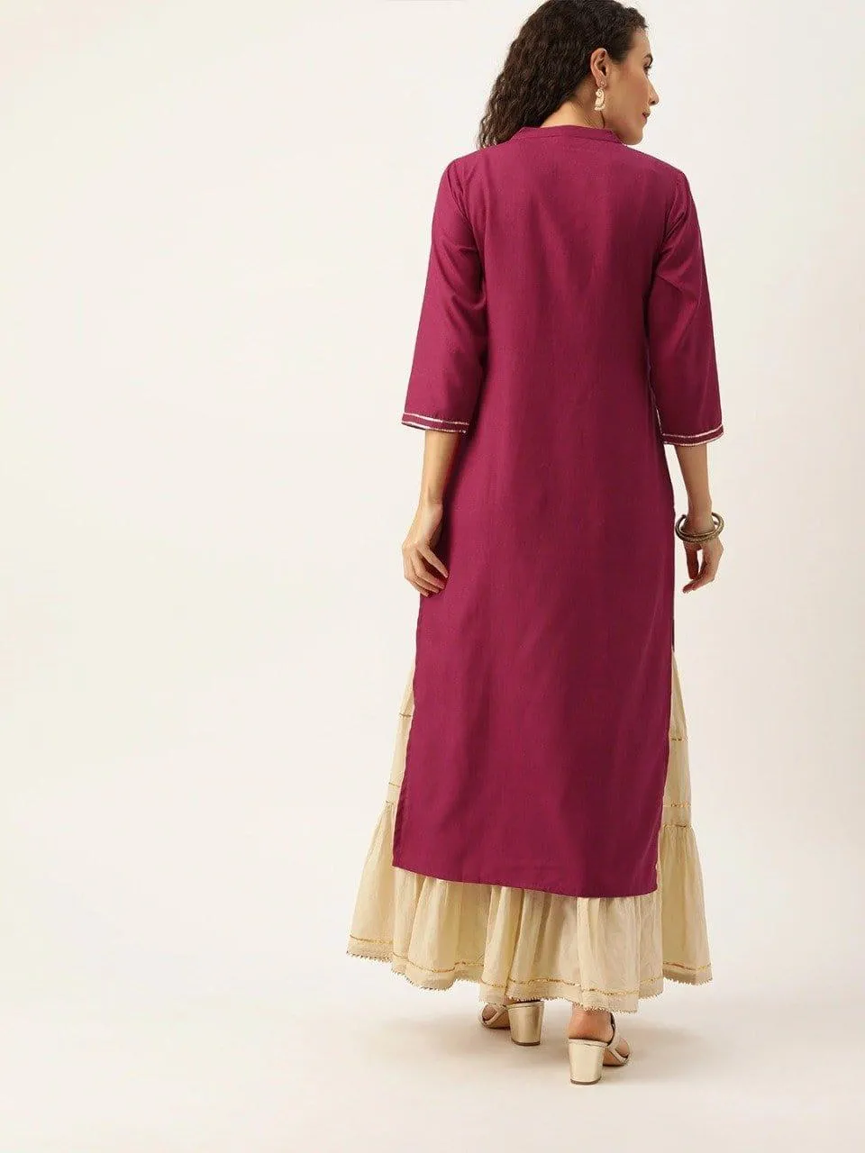 Magenta & Gold-Toned Yoke Design Straight Kurta